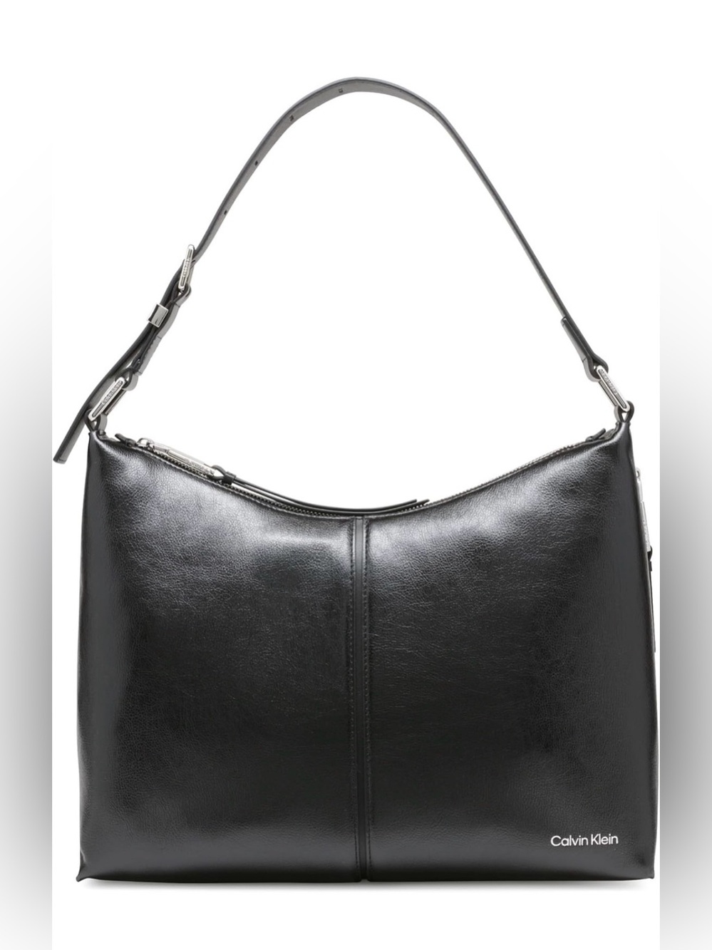 Calvin Klein Women’s Max Top Zip Hobo Sholder Bag. Black/Silver.